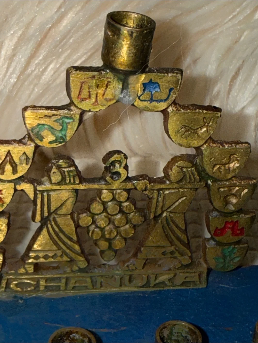 Blue and Gold vintage Hanukkah Menorah Decorative Holiday Menorah